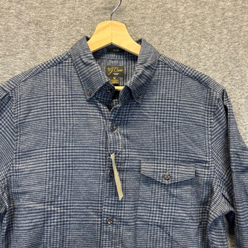 J.Crew Mens Slim Fit Cotton Cashmere Flannel Shirt Blue Houndstooth BD849 M